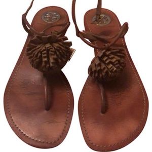 Tory Burch Brown Pom Pom Sandals